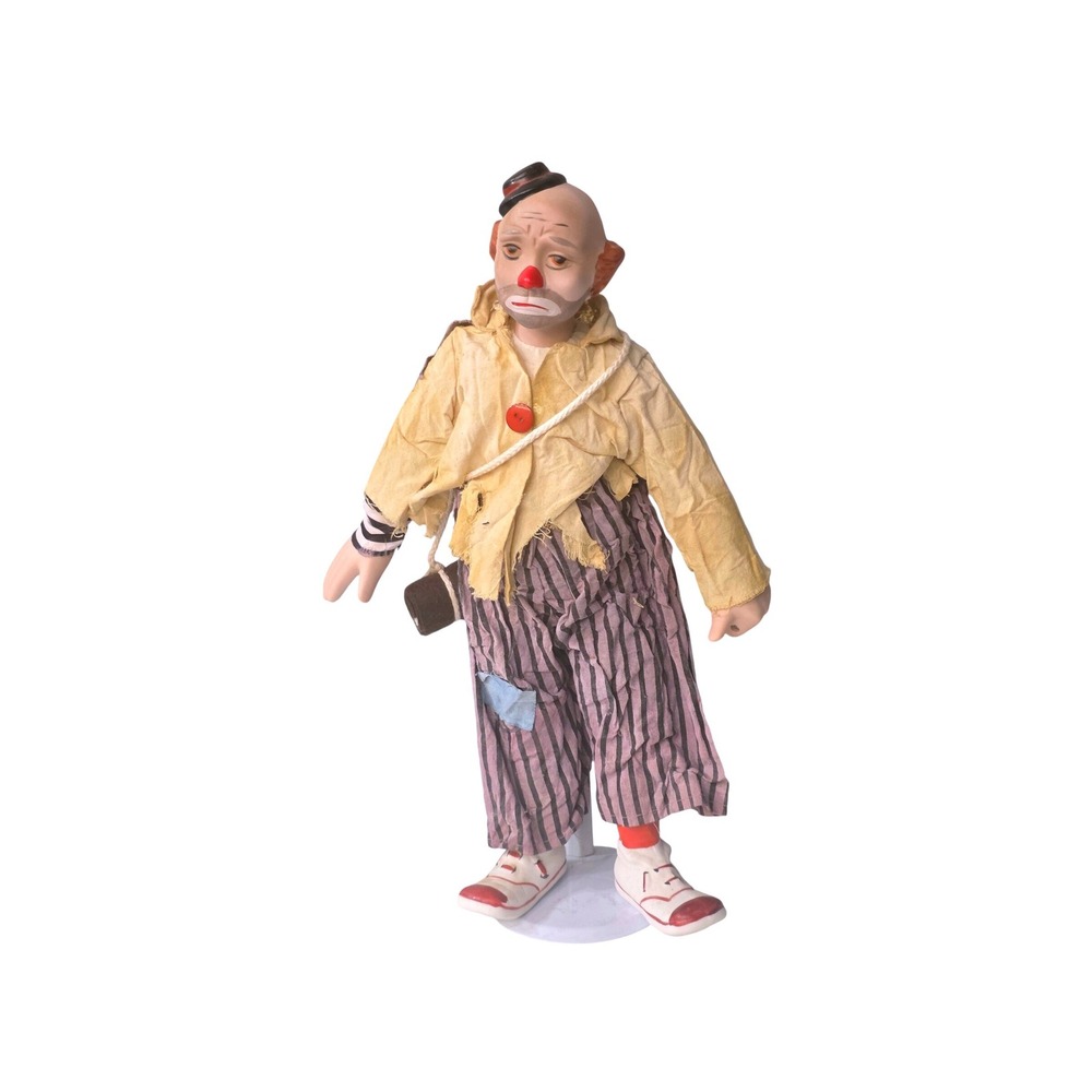 Vintage 1989 Heritage Mint Emmett Kelly Jr Porcelain Hobo Clown Doll with Stand